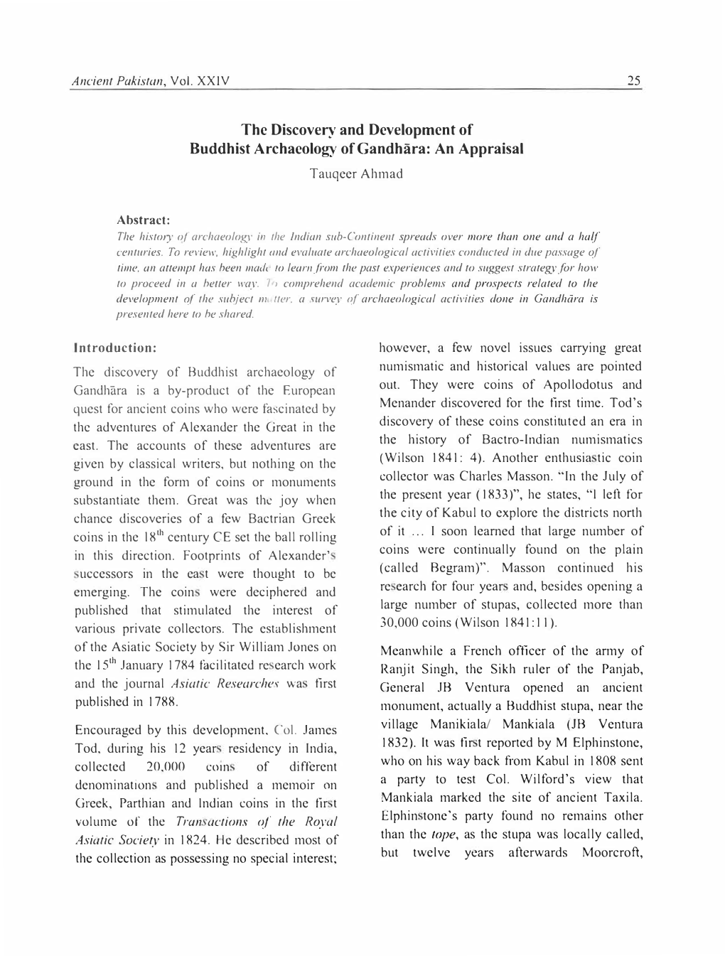 The Discovery and Development of Buddhist Archaeology of Gandhara