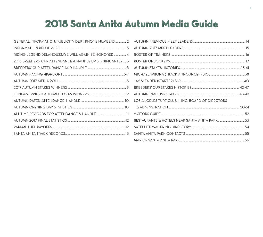 2018 Santa Anita Autumn Media Guide