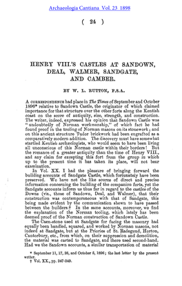 Henry VIII.'S Castles at Sandown, Deal, Walmer, Sandgate and Camber
