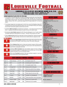 Louisville Football 2020 Football Game Notes Louisville (1-3, 0-3) at #4 Notre Dame (3-0, 2-0) Saturday, Oct