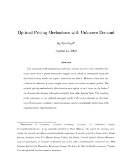 Optimal Pricing Mechanisms with Unknown Demand