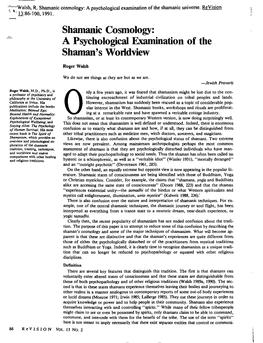 Shamanic Cosmology: a Psychological M a T I O N of the Shaman's Worldview