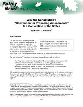 Why the Constitution's “Convention for Proposing Amendments”