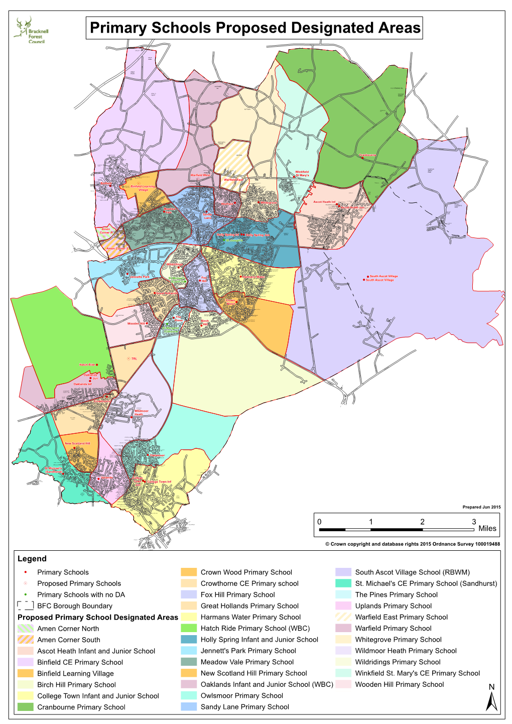 Legend ! Primary Schools Crown Wood Primary School South Ascot Village School (RBWM) 5 Proposed Primary Schools Crowthorne CE Primary School St
