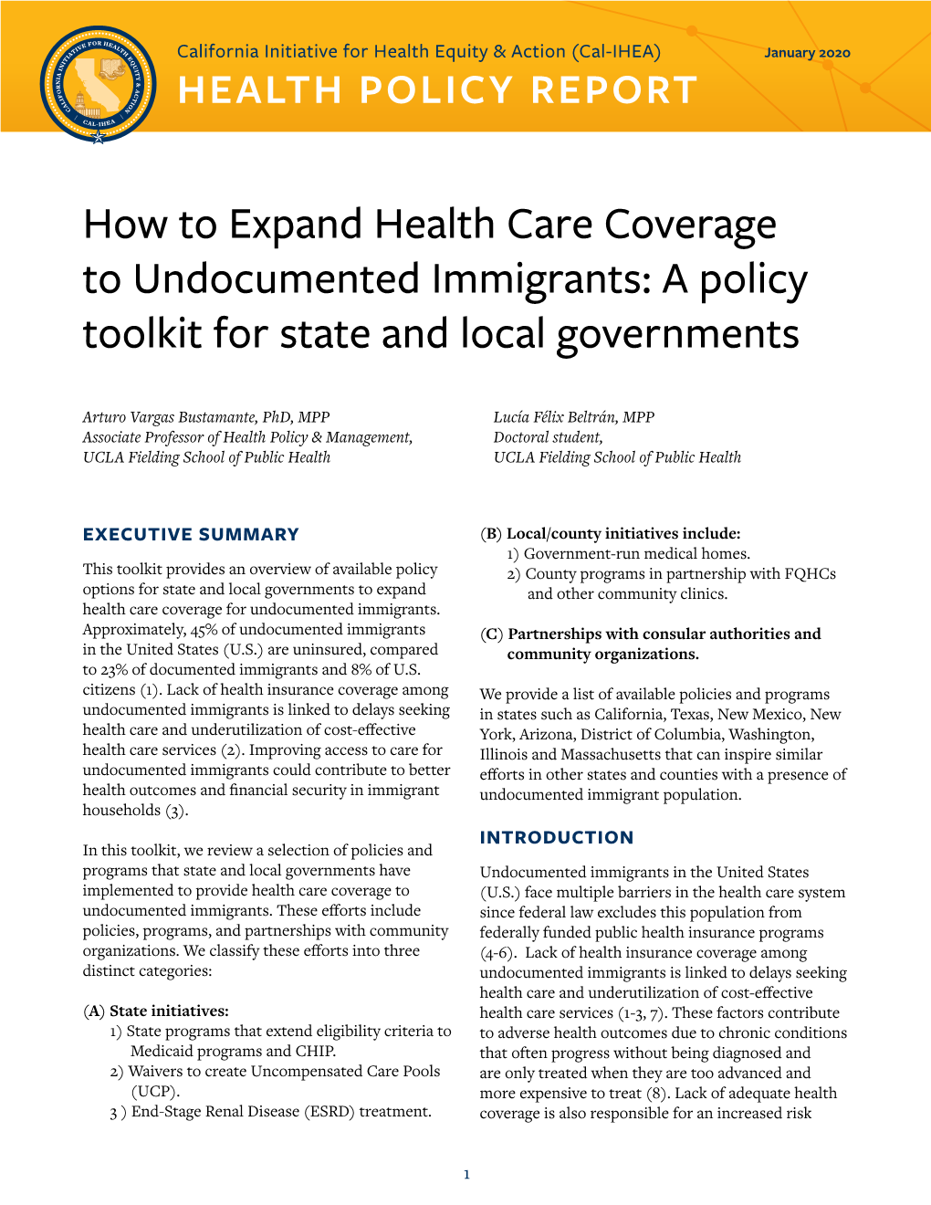 How to Expand Health Care Coverage to Undocumented Immigrants: a Policy Toolkit for State and Local Governments