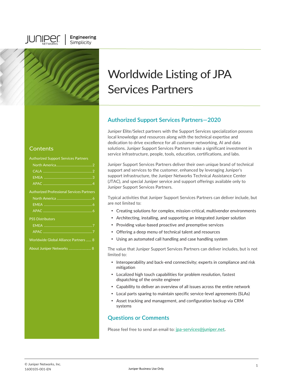 Worldwide Listing of JPA Services Partners