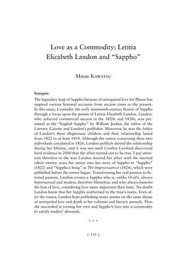 Love As a Commodity: Letitia Elizabeth Landon and “Sappho”