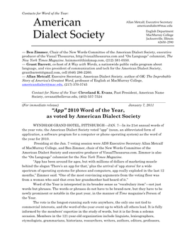 American Dialect Society: Word of the Year Vote