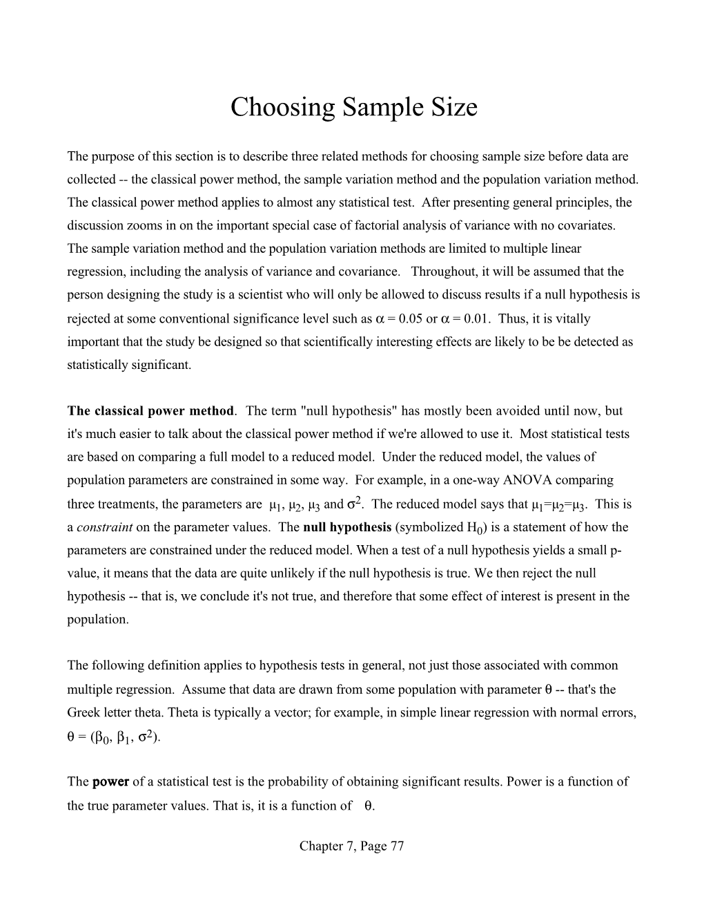 Choosing Sample Size