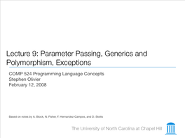 Parameter Passing, Generics, Exceptions
