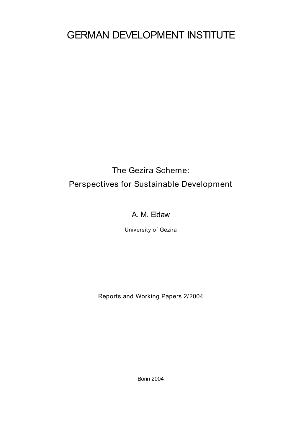 The Gezira Scheme: Perspectives for Sustainable Development