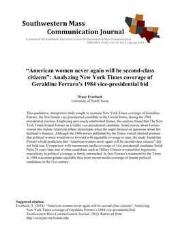 Analyzing New York Times Coverage of Geraldine Ferraro's 1984 Vice-Presidential