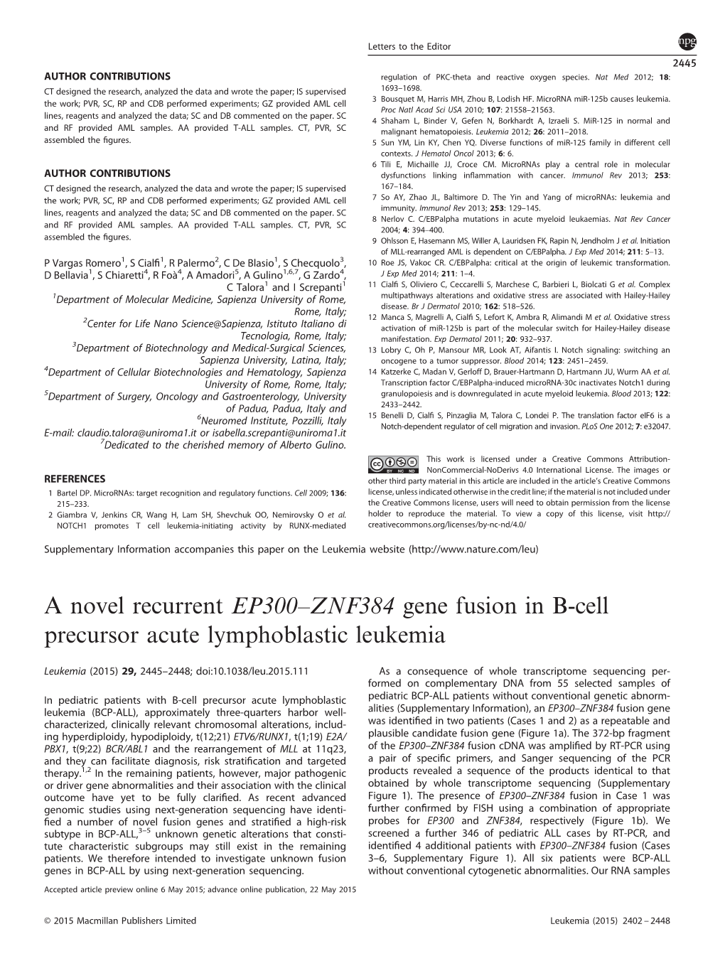 ZNF384 Gene Fusion in B-Cell Precursor Acute Lymphoblastic Leukemia
