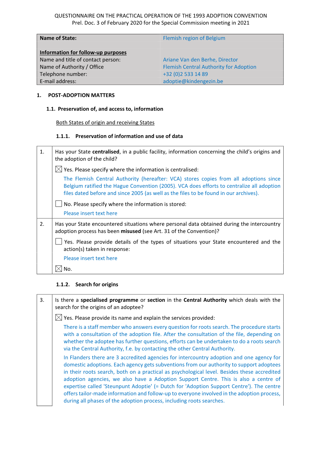 Flemish Region of Belgium Information for Follow-Up Purposes Name And