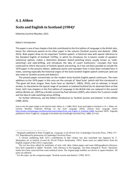 AJ Aitken Scots and English in Scotland