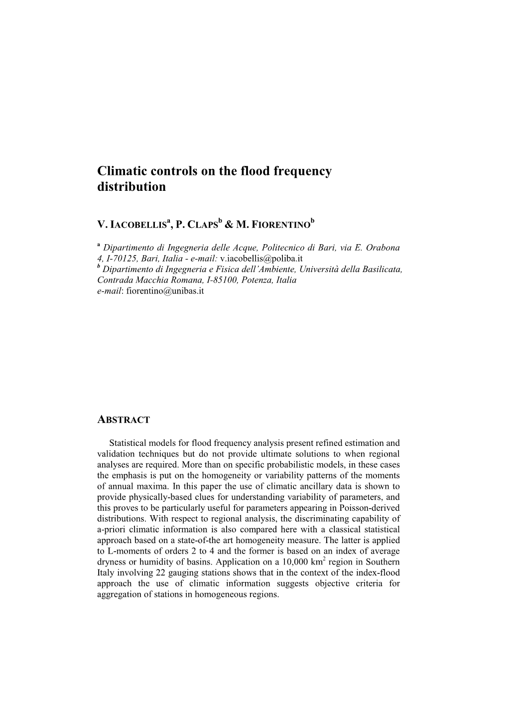 Climatic Controls on the Flood Frequency Distribution