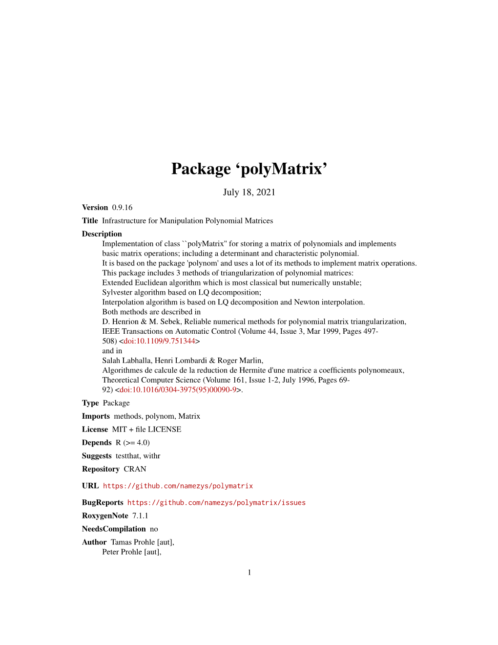 Polymatrix: Infrastructure for Manipulation Polynomial Matrices