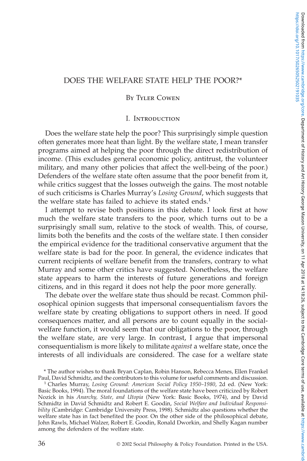 Does the Welfare State Help the Poor?*