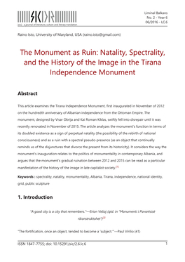 The Monument As Ruin: Natality, Spectrality, and the History of the Image in the Tirana Independence Monument