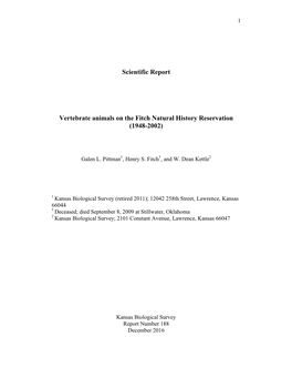 Scientific Report Vertebrate Animals on the Fitch Natural History