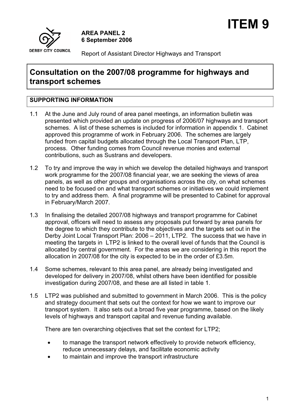 ITEM 9 AREA PANEL 2 6 September 2006