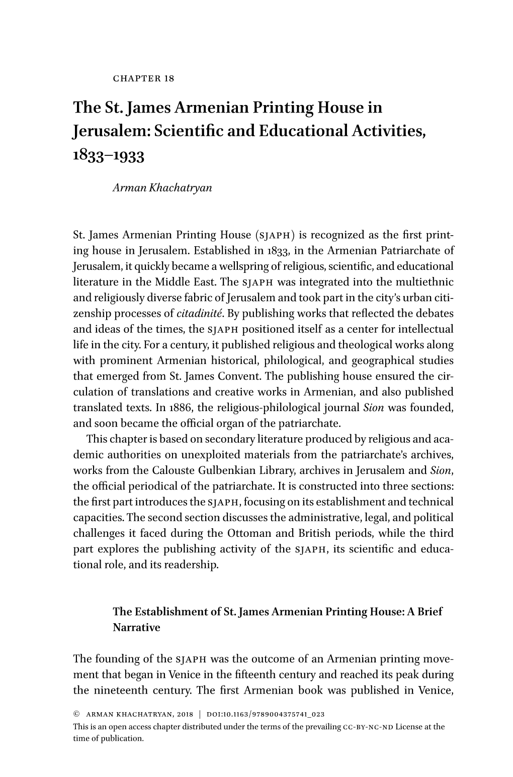 The St. James Armenian Printing House in Jerusalem: Scientific and Educational Activities, 1833–1933