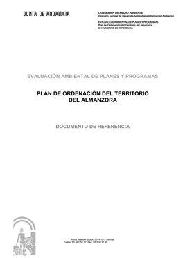 Plan De Ordenación Del Territorio Del Almanzora DOCUMENTO DE REFERENCIA