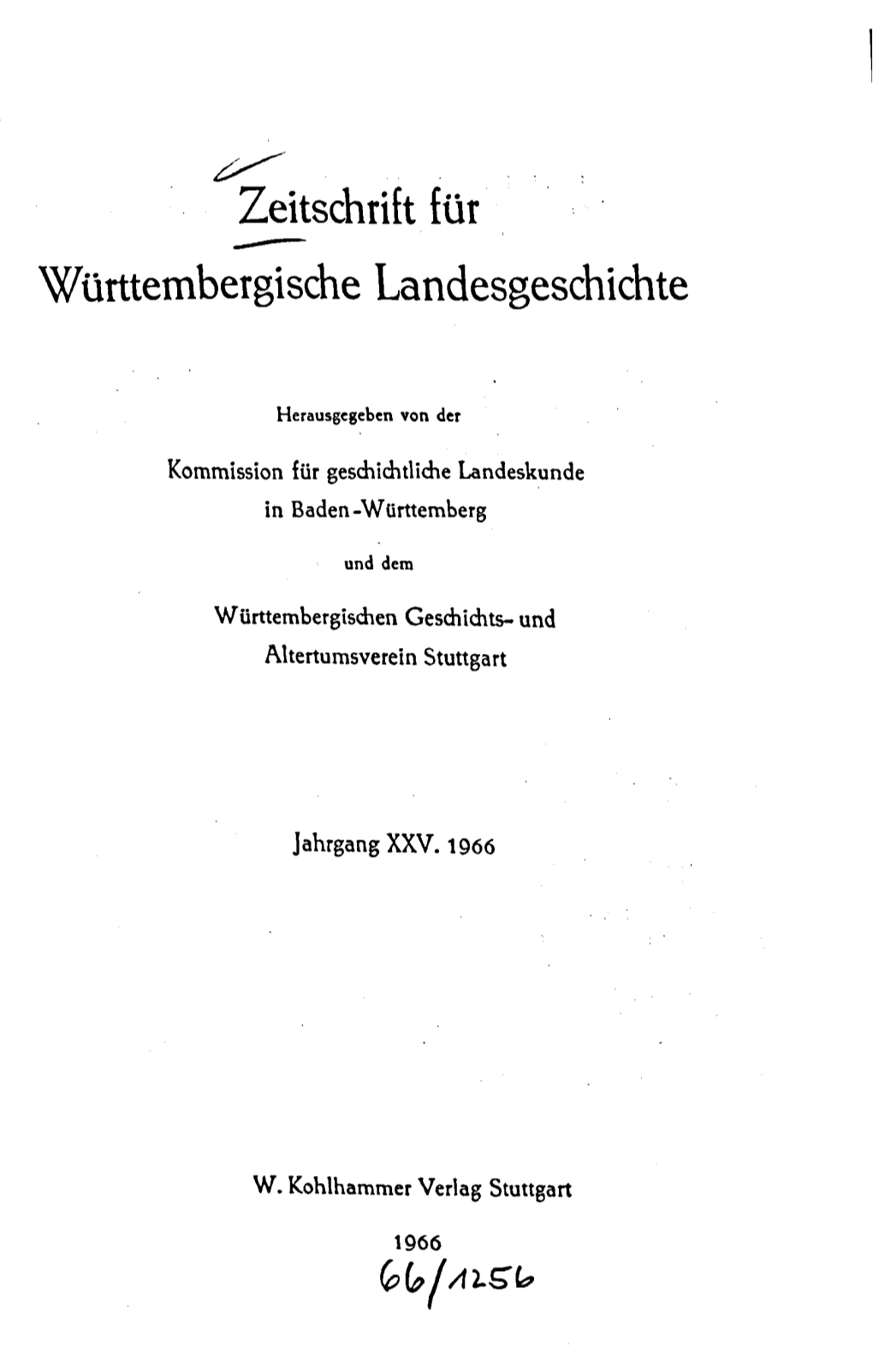 Zeitschrift Für Württembergische Landesgeschichte