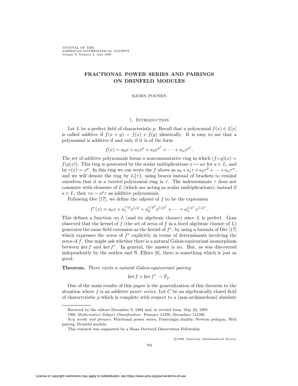 Fractional Power Series and Pairings on Drinfeld Modules