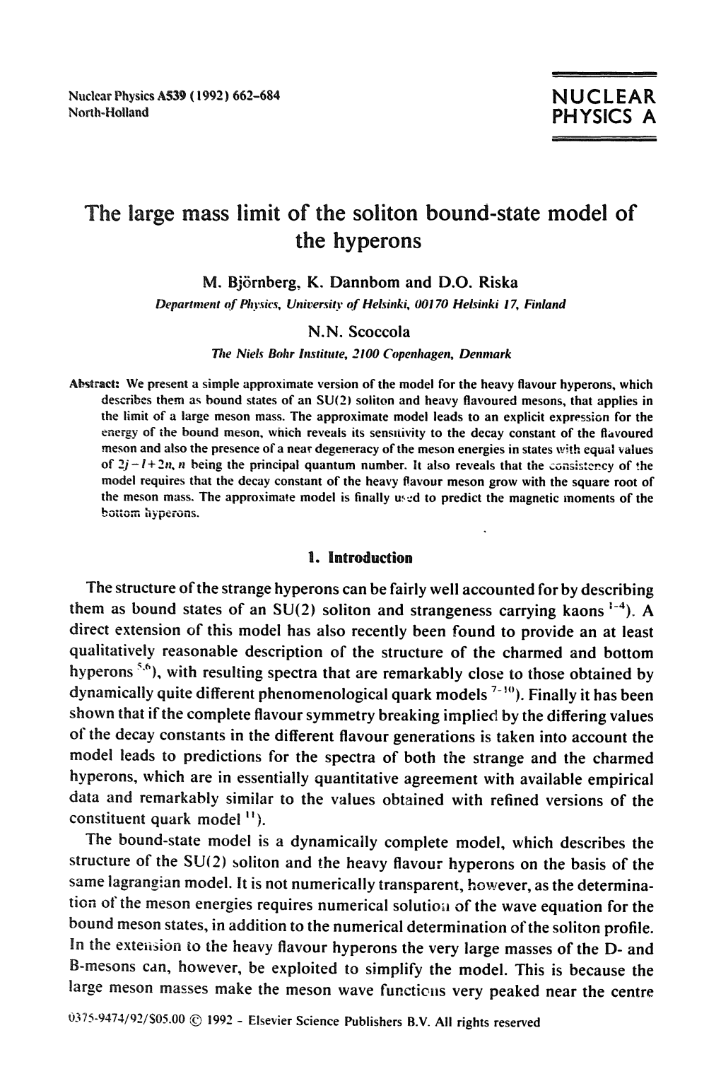 Ss It of the So Icon Bound-State Model of the Hyperons NUCLEAR PHYSICS A