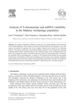 Analysis of Y-Chromosome and Mtdna Variability in the Madeira Archipelago Population