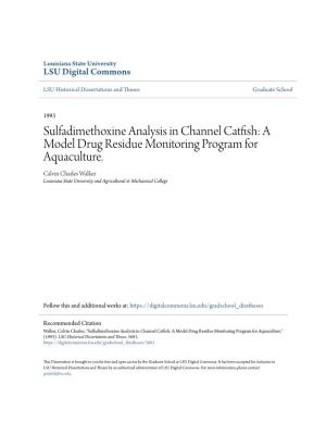 Sulfadimethoxine Analysis in Channel Catfish: a Model Drug Residue Monitoring Program for Aquaculture