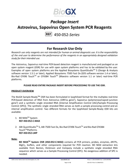 Package Insert Astrovirus, Sapovirus Open System PCR Reagents 450-052-Series