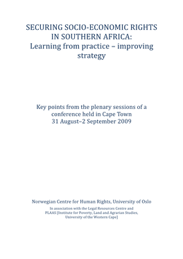 SECURING SOCIO‐ECONOMIC RIGHTS in SOUTHERN AFRICA: Learning from Practice – Improving Strategy