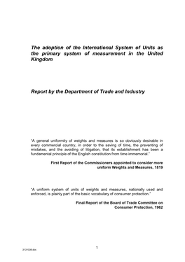 The Adoption of the International System of Units As the Primary System of Measurement in the United Kingdom