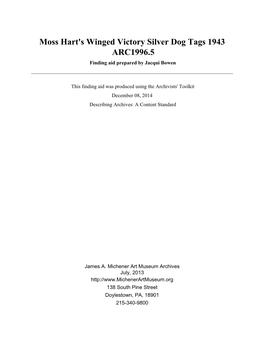 Moss Hart's Winged Victory Silver Dog Tags 1943 ARC1996.5 Finding Aid Prepared by Jacqui Bowen