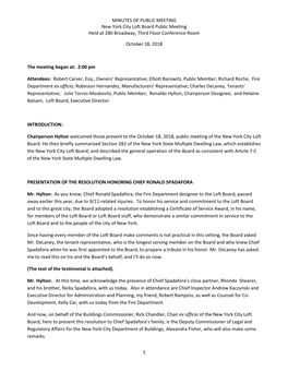 MINUTES of PUBLIC MEETING New York City Loft Board Public Meeting Held at 280 Broadway, Third Floor Conference Room