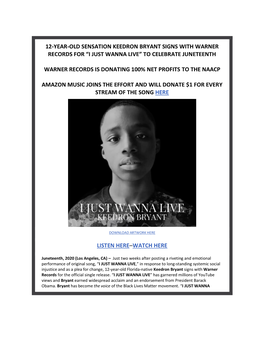 12-Year-Old Sensation Keedron Bryant Signs with Warner Records for “I Just Wanna Live” to Celebrate Juneteenth