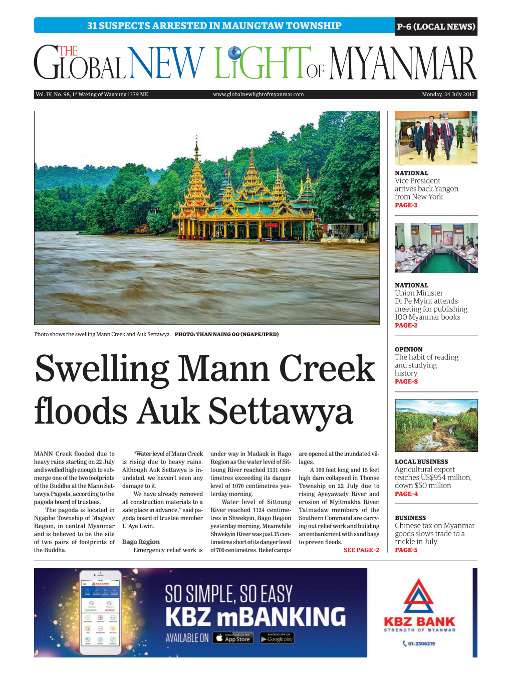 Swelling Mann Creek Floods Auk Settawya Flood Victims in Kyaikto from Page-1 Creeks Are Raging