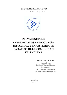 Prevalencia De Enfermedades De Etiología Infecciosa Y Parasitaria En Caballos De La Comunidad Valenciana