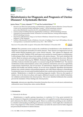 Metabolomics for Diagnosis and Prognosis of Uterine Diseases? a Systematic Review