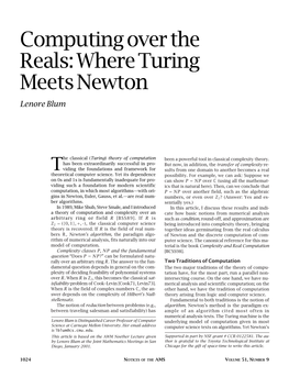 Computing Over the Reals: Where Turing Meets Newton, Volume 51