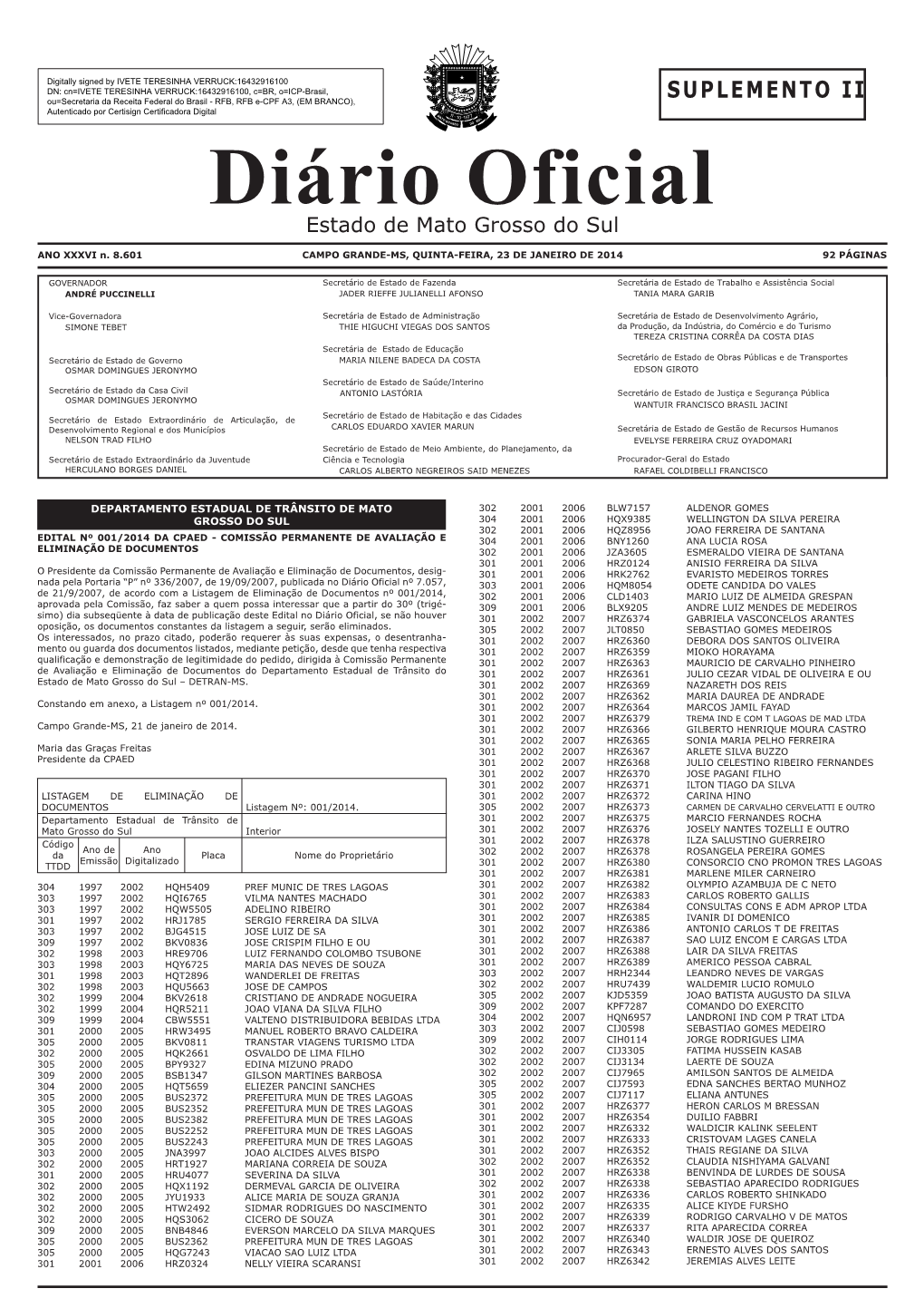 Diário Oficial N. 8.601 SUPLEMENTO II DETRAN