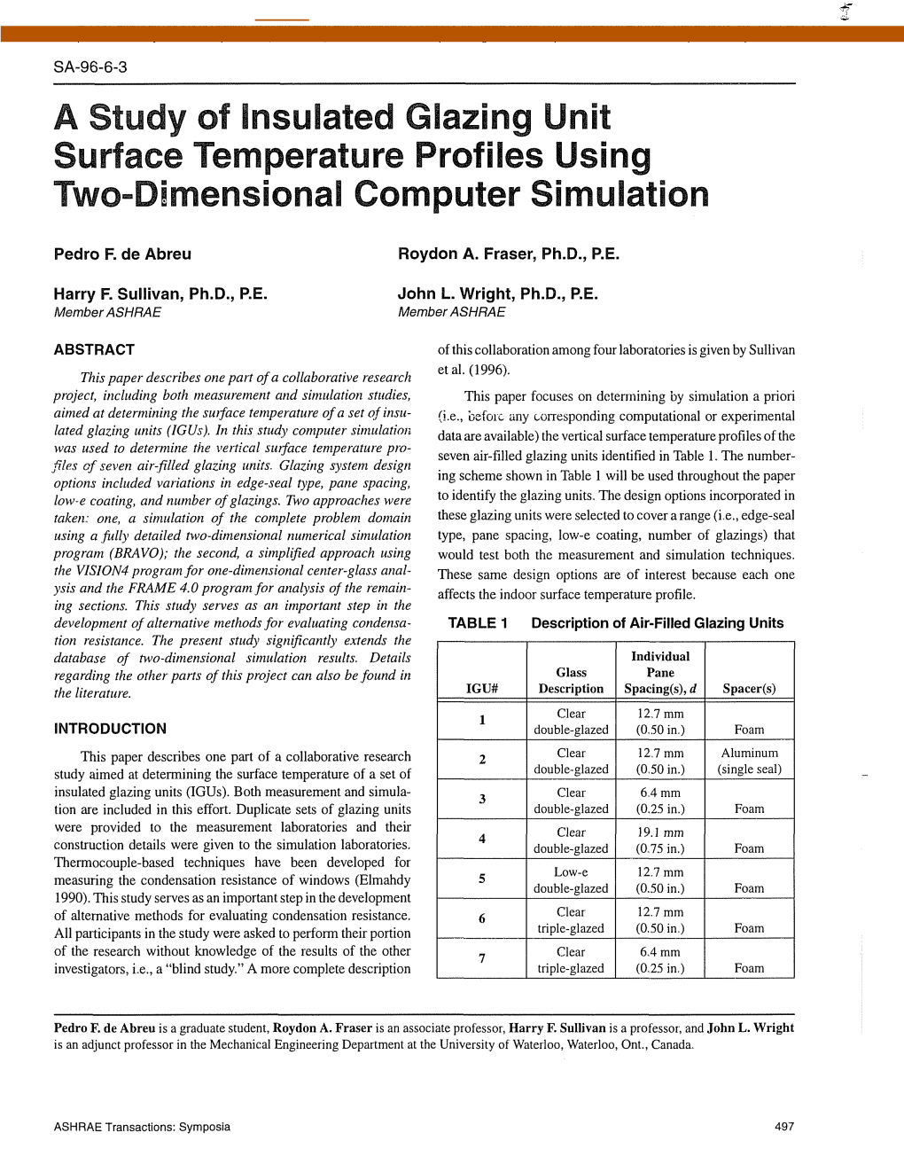 A Study of Insulated Glazing Unit Surface Temperature