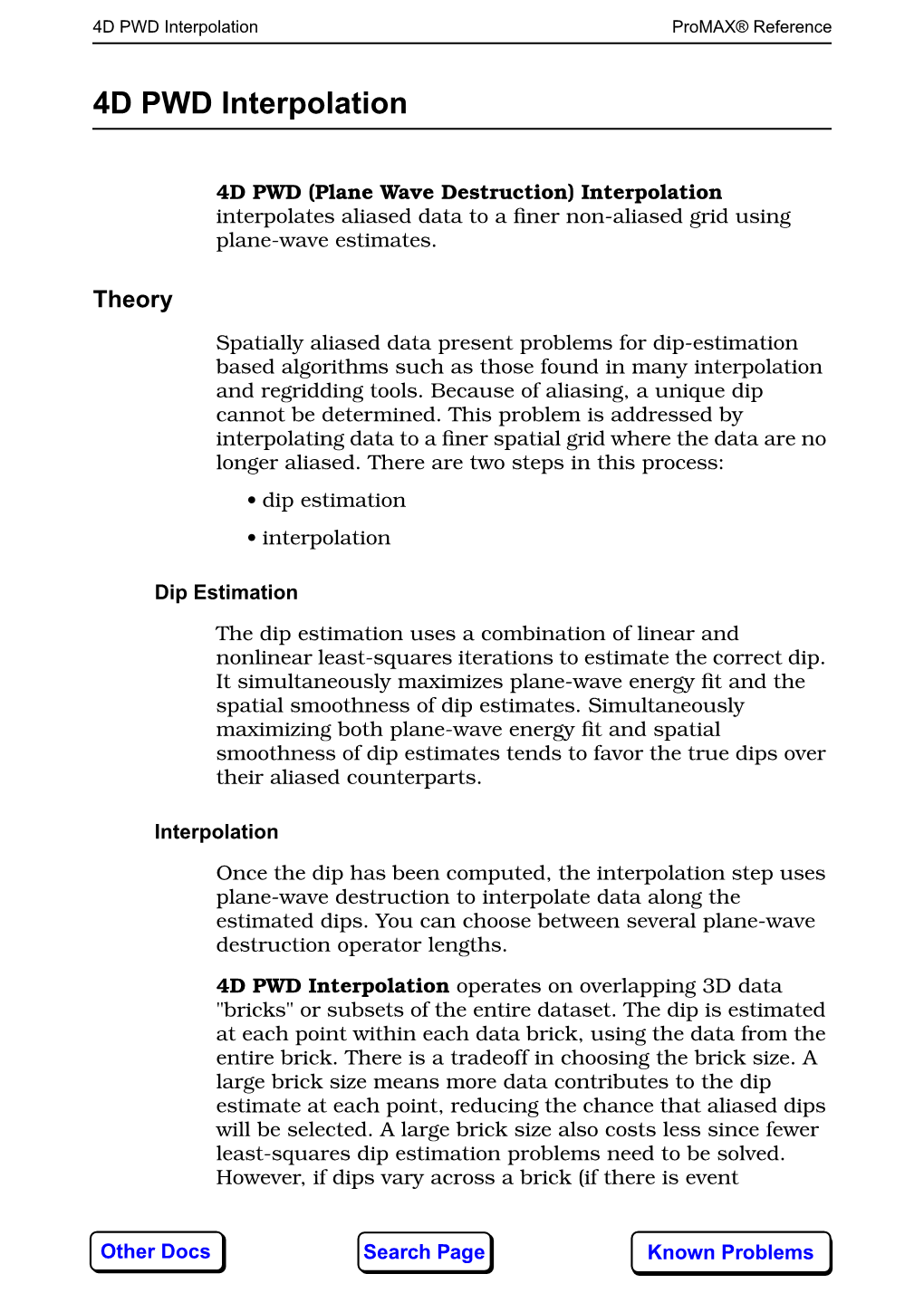 4D PWD Interpolation1877 Promax¨ Reference