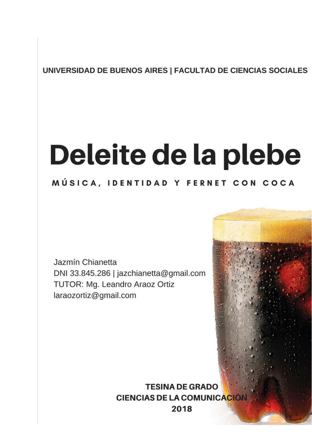 Deleite De La Plebe. Música, Identidad Y Fernet Con Coca