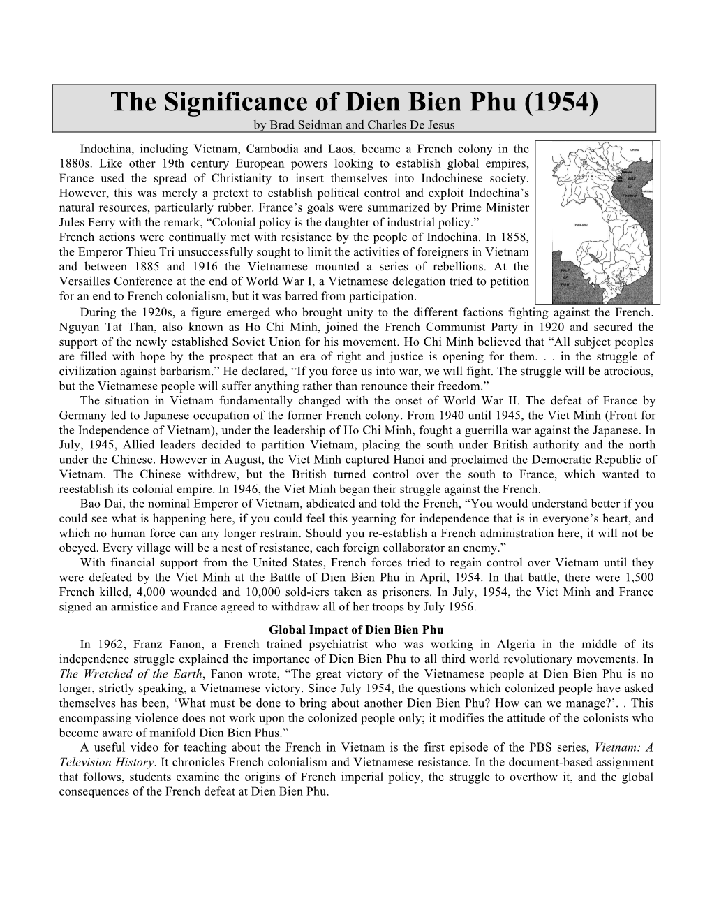 The Significance of Dien Bien Phu (1954) by Brad Seidman and Charles De Jesus