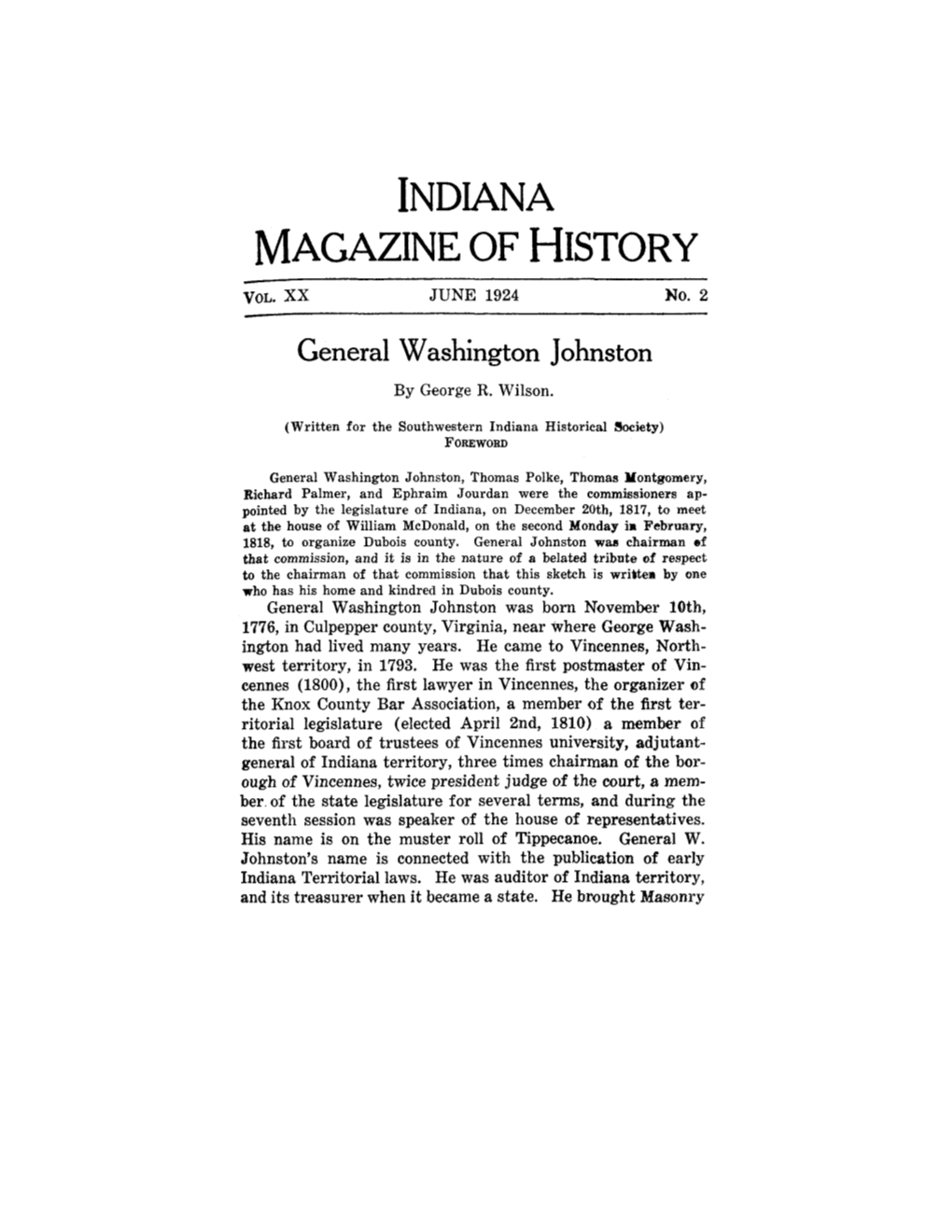 Indiana Magazine of History Vol