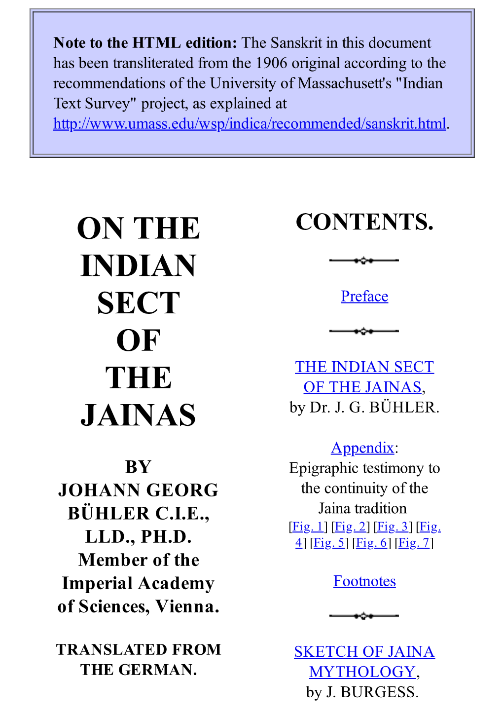 On the Indian Sect of the Jainas