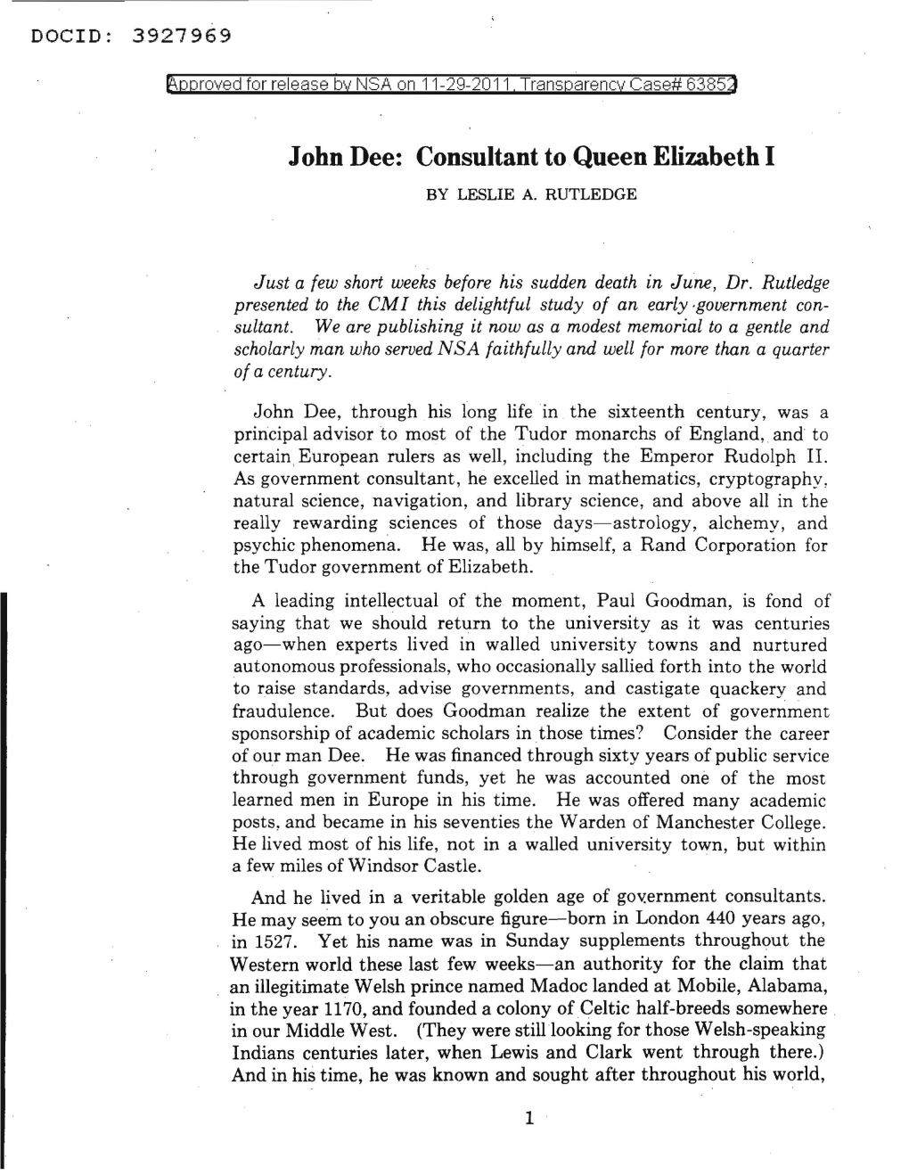 John Dee: Consultant to Queen Elizabeth I